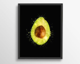 Avocado Watercolor Print, Avocado Art, Fruit Print, Kitchen Print, Wall Art