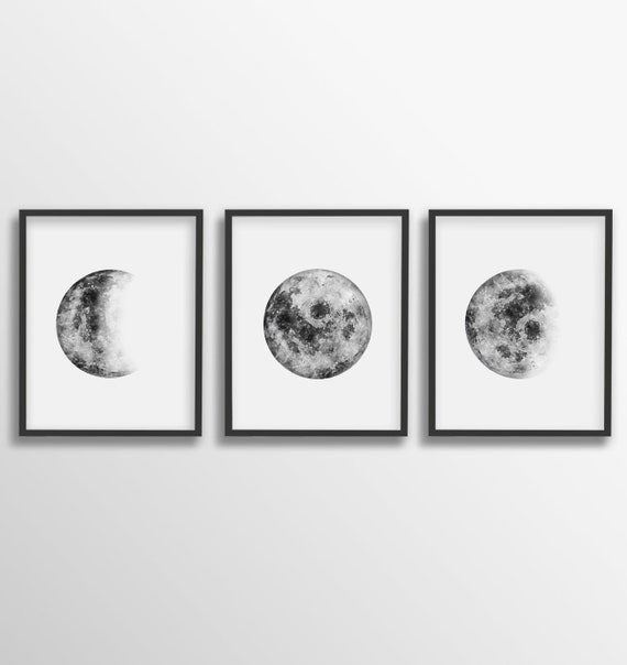 Moon Phases Wall Art Set Watercolor - Moon Wall Art Moon Phases Wall Art Set Watercolor - Moon Wall Art