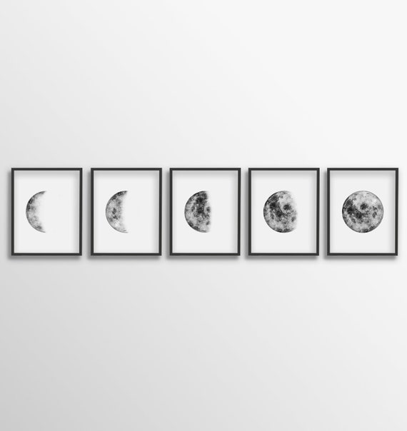 Moon Phases Wall Art Set Watercolor - Moon Wall Art Moon Phases Wall Art Set Watercolor - Moon Wall Art