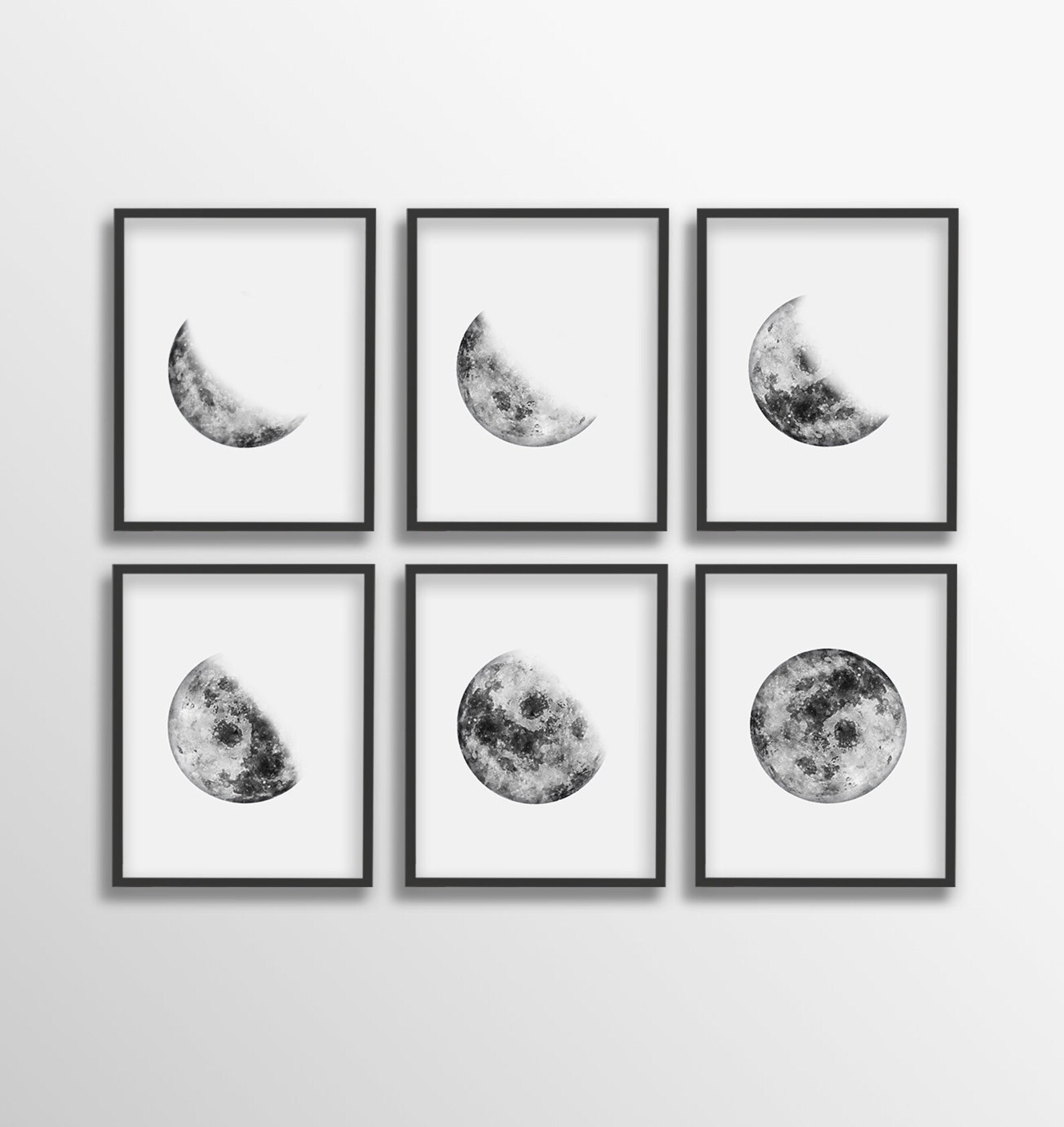 Moon Phases Wall Art, Moon Phases Set, Watercolor Moon Wall Art, Lunar Print Set, Moon Printable