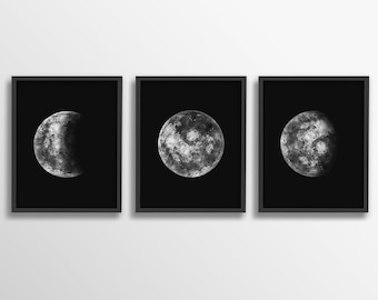 Moon Phases Wall Art, Moon Phases Set, Watercolor Moon Wall Art, Lunar Print Set, Moon Printable, Moon Poster, La Luna Art, Space Wall Art