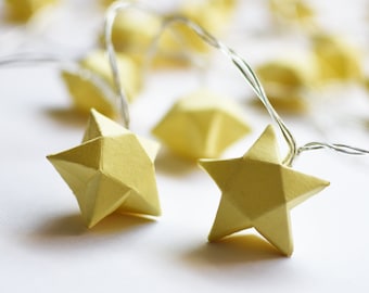 Brownfolds Yellow Paper Origami Star Fairy Lights; 2 Meter Battery Operated 20 LED String light with Decorative Handmade Pop Stars