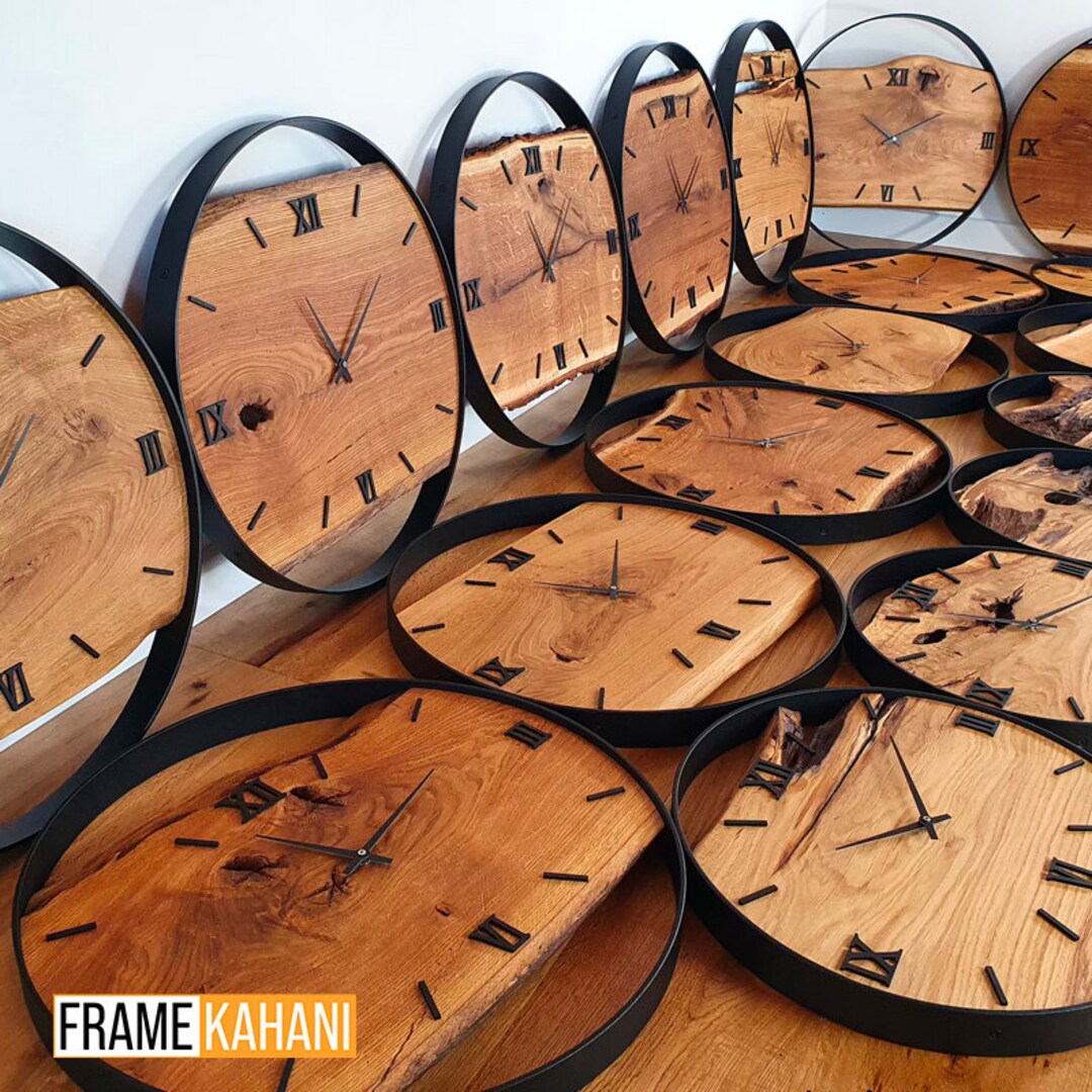 Custom Made Order for Metal & Wooden Wall Clock, Metal and Live Edge