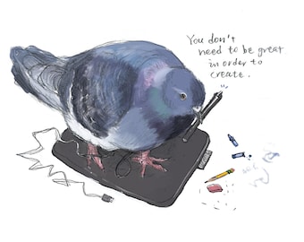 Stampa artistica motivazionale di un piccione