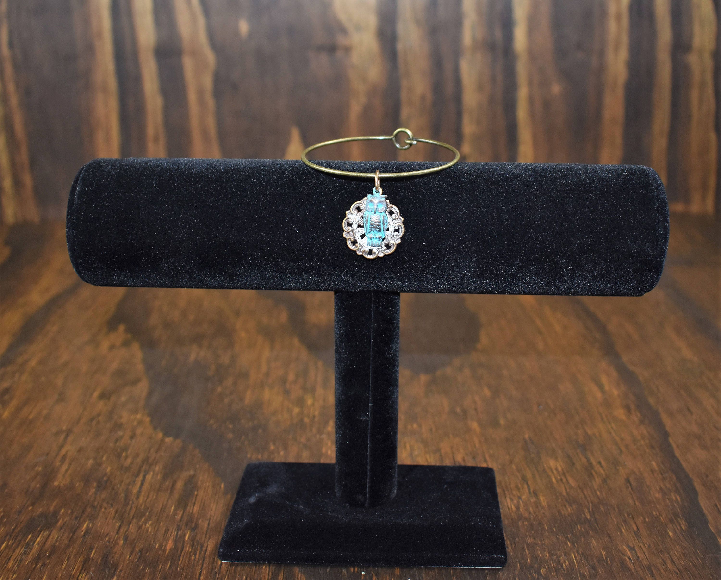 Teal & Bronze Owl Pendant Bangle Bracelet