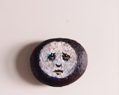 Moon Pebble, Hand painted rock art, Totem decoration