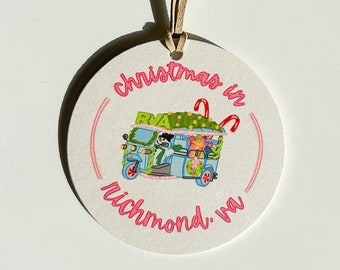 RVA Tuk Tuk Ornament, Richmond VA Paperboard Christmas Gift