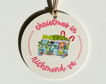 Richmond, Va Ornament || Light-weight, Paperboard Ornament || RVA Tuk Tuk || RVA Christmas Gift || Richmond Stocking Stuffer