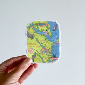Etiqueta engomada del mapa del cuello norte // Pegatinas troqueladas del mapa de Virginia // Etiqueta engomada de vinilo para computadora portátil, botella de agua, etc.