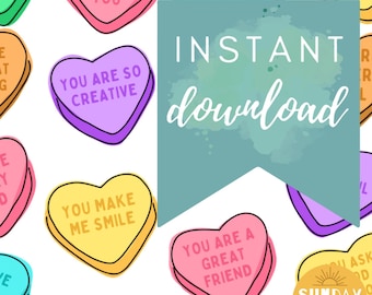 Conversation Hearts Clip Art Set || Positive Message Conversation Hearts || Valentine's Day 53 PNG Files