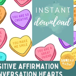 Conversation Hearts Clip Art Set || Positive Botschaft Konversation Herzen || Valentinstag 53 PNG Dateien