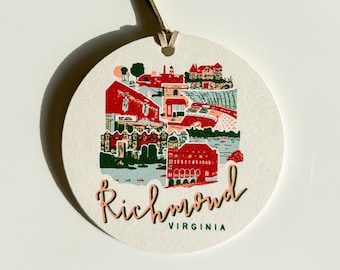 RVA Ornament || Richmond, Va Christmas Ornament || Stocking Stuffer || Light-weight, Paperboard Ornament