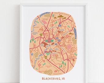 Blacksburg, Va Map Print || Blacksburg, Virginia Art || Hokie Gift || VT Grad