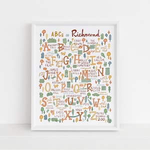 ABCs of RVA Print || Alphabet of Richmond, Va || Housewarming or Going Away Gift || Nursery or Children&#39;s Room Decor
