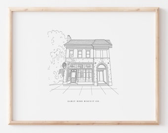 Early Bird Biscuit Print || Richmond, Va Art || RVA Restaurant Black and White Illustration Series