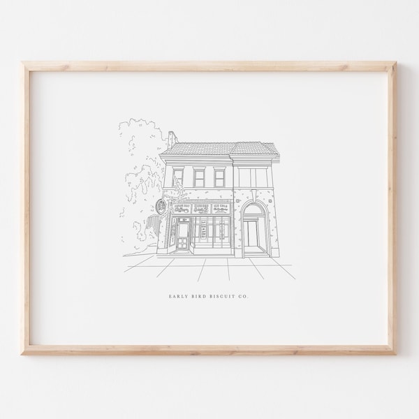 early bird Biscuit Print || Richmond, Va Art || Série d’illustrations en noir et blanc du restaurant RVA