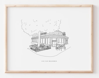 Can Can Brasserie Print || Richmond, Va Art || RVA Restaurant Black and White Illustration Series