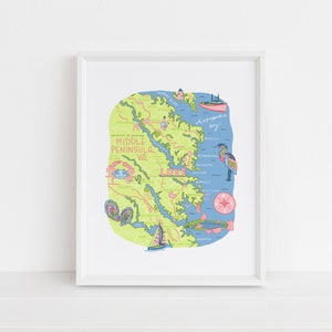 Mittlere Halbinsel, Va Karte Druck || Chesapeake Bay Art || Virginia Karte Drucke