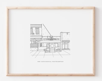 The Continental Westhampton Print || Richmond, Va Art || RVA Restaurant Black and White Illustration Series