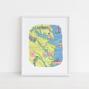 Impression de carte Northern Neck, Virginie || Art de la baie de Chesapeake || Impressions de carte de Virginie
