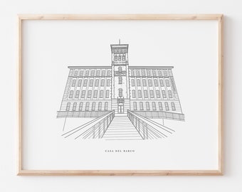 Casa Del Barco Print || Richmond, Va Art || RVA Restaurant Black and White Illustration Series
