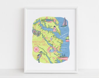 Northern Neck, Va Map Print || Chesapeake Bay Art || Virginia Map Prints