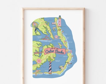 Outer Banks North Carolina Map Print || OBX NC Art || North Carolina Prints