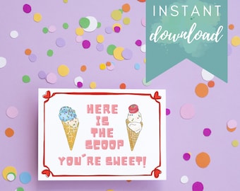 Cute Ice Cream Valentine Printable || Instant Download || Printable DIY Valentines