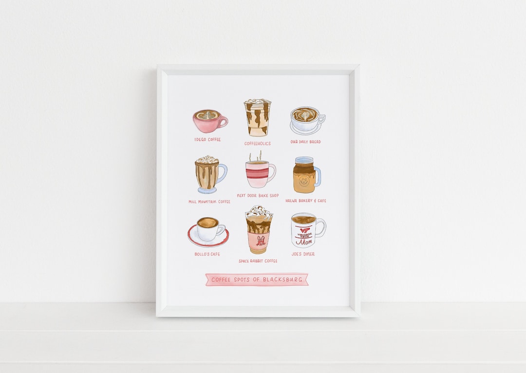 Coffee Shops of Blacksburg Va Hokie Wall Art Va Tech Etsy