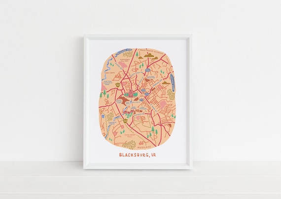 Blacksburg, Va Map Print || Blacksburg, Virginia Art || Hokie Gift || VT Grad