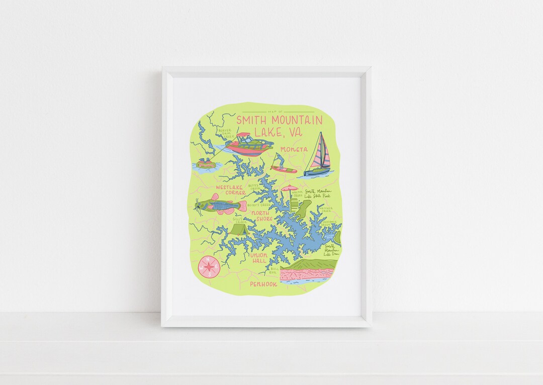 Smith Mountain Lake Map Print || SML Va Art || Virginia Prints