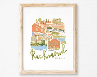 Bright Richmond, Va Collage Print || RVA Skyline Art || Downtown Richmond Christmas Gift