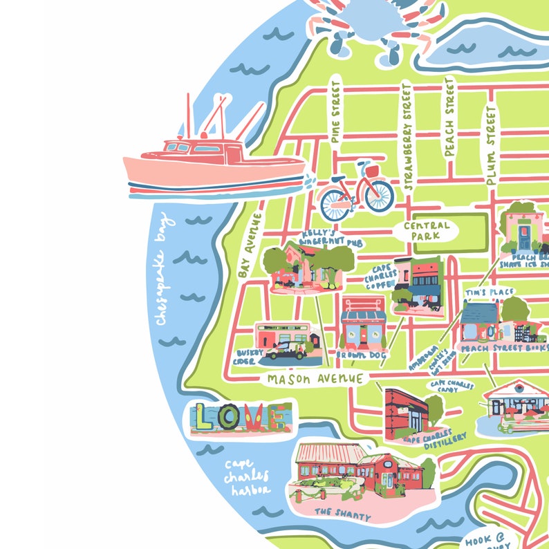 Cape Charles Map Print Cape Charles Va Collection Etsy