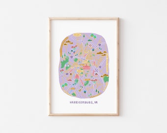 Harrisonburg, Va Map Print || Hburg, Virginia Art || Duke Dog Gift || JMU Grad