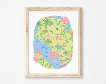 Newport News, Va Map Print || Chesapeake Bay Art || Virginia Map Prints