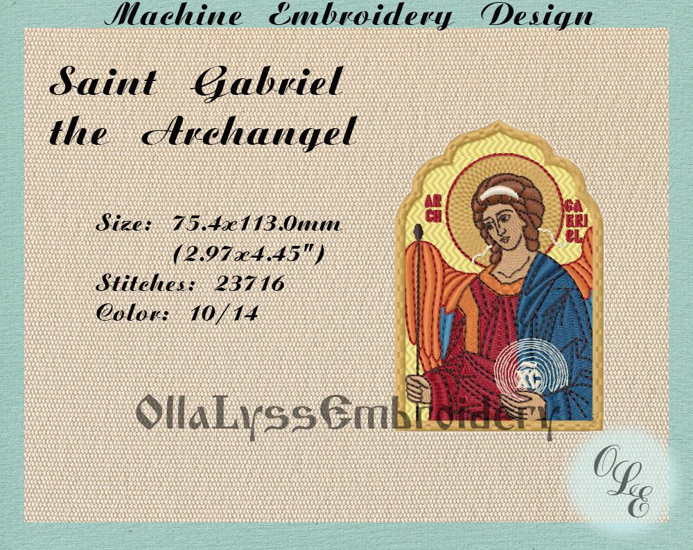 Saint Gabriel the Archangel digital machine embroidery design. Etsy
