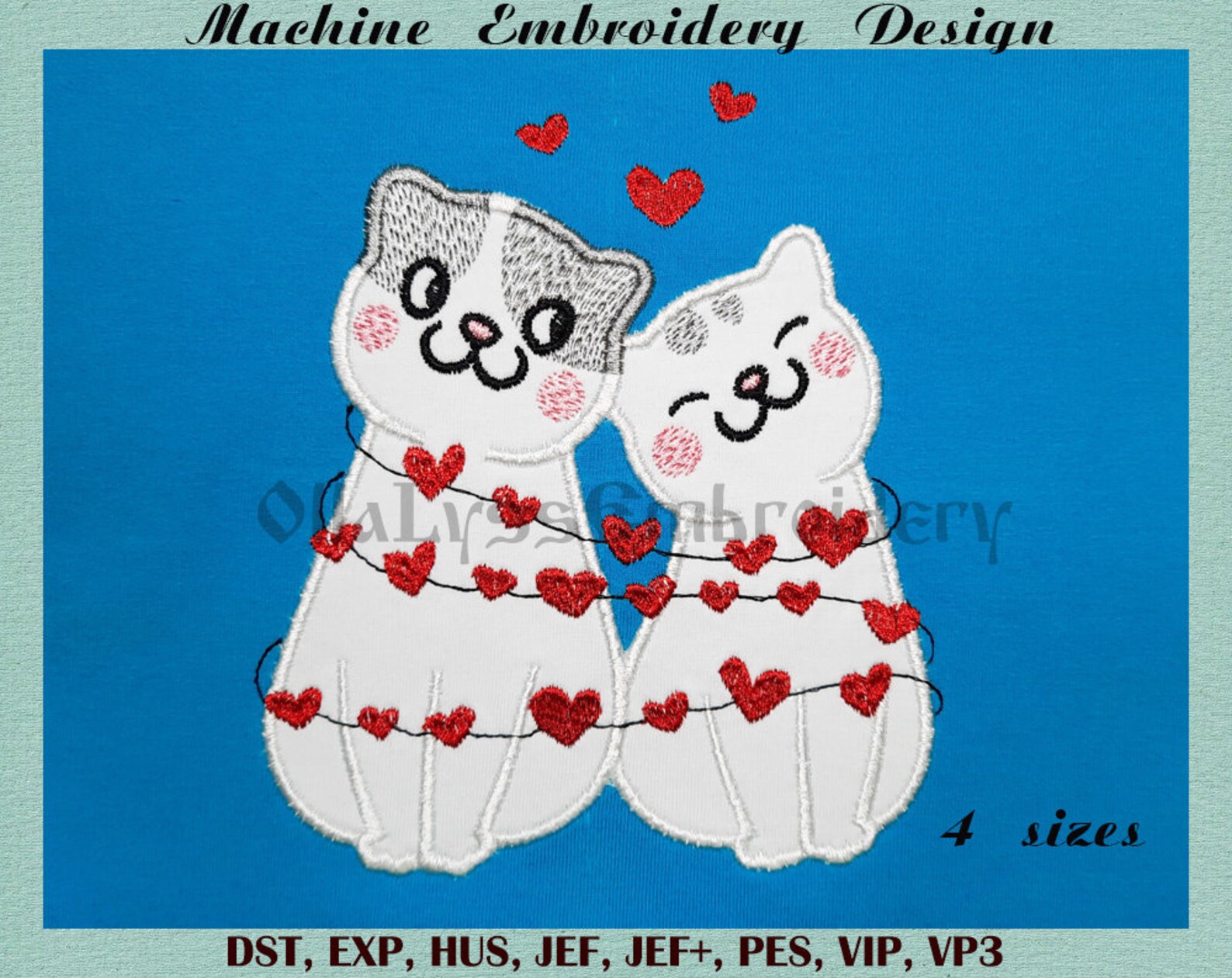 Cats in love applique digital machine embroidery design in 4 Etsy
