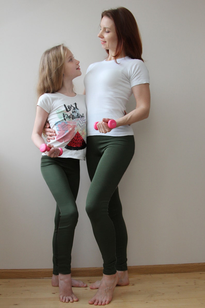 Olive green leggings for baby Leggings cotton high waist Etsy