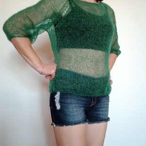 Handmade knit sweater Women&#39;s wool sweater Knit lightweight sheer mohair jumper Hand knitted thin pullover