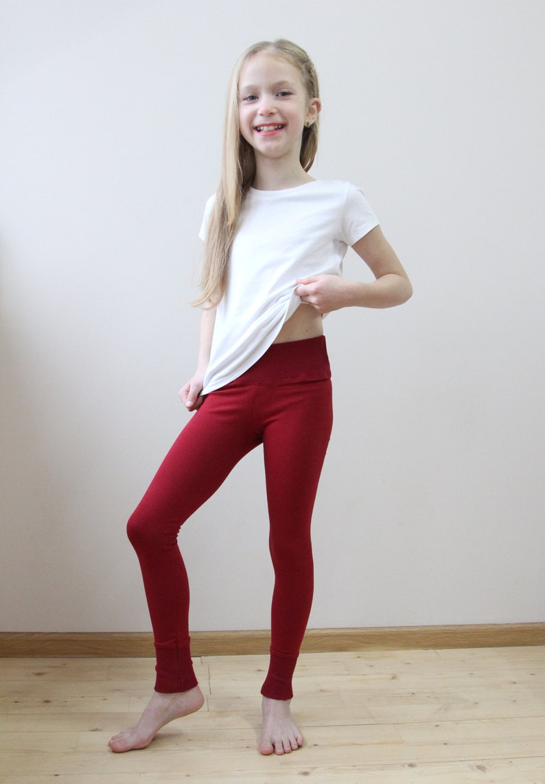Burgundy leggings Cotton leggings kids Little girl leggings Etsy