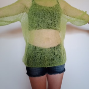 Handmade knit sweater Women&#39;s wool sweater Knit lightweight sheer mohair jumper Hand knitted thin pullover