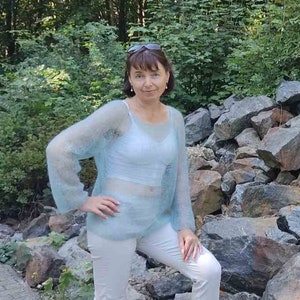 Handmade knit sweater Women&#39;s wool sweater Knit lightweight sheer mohair jumper Hand knitted thin pullover