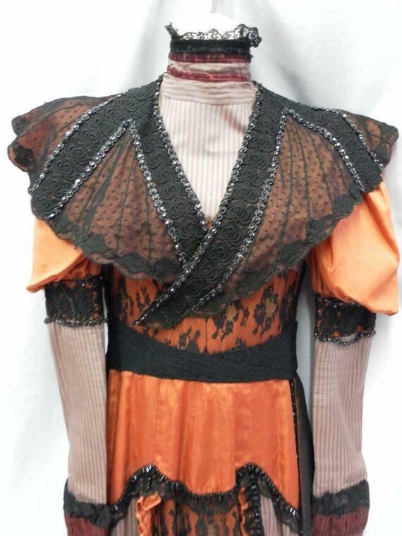 Edwardian Victorian dress Orange Black 12 Vintage