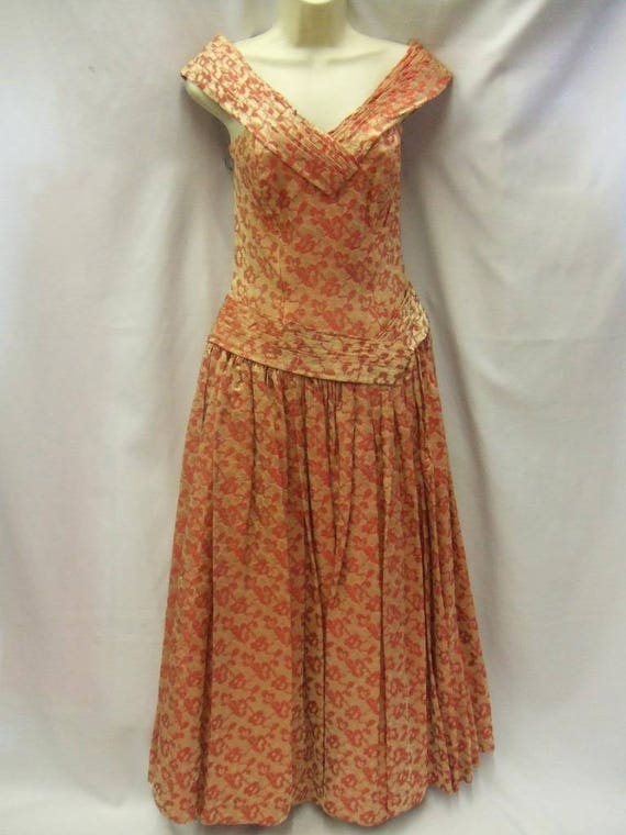 1940s / 1950s Peach and Gold Brocade Evening Dress