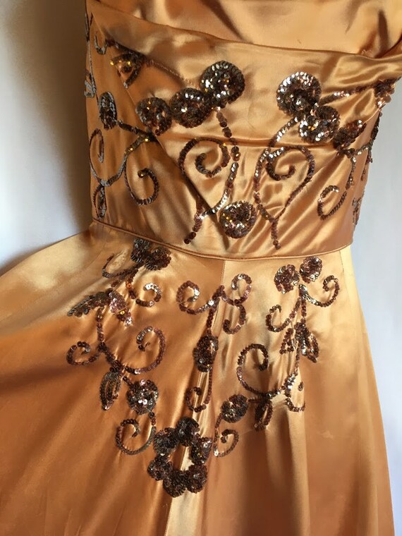 Vintage 1940s dress couture evening gold satin / … - image 3