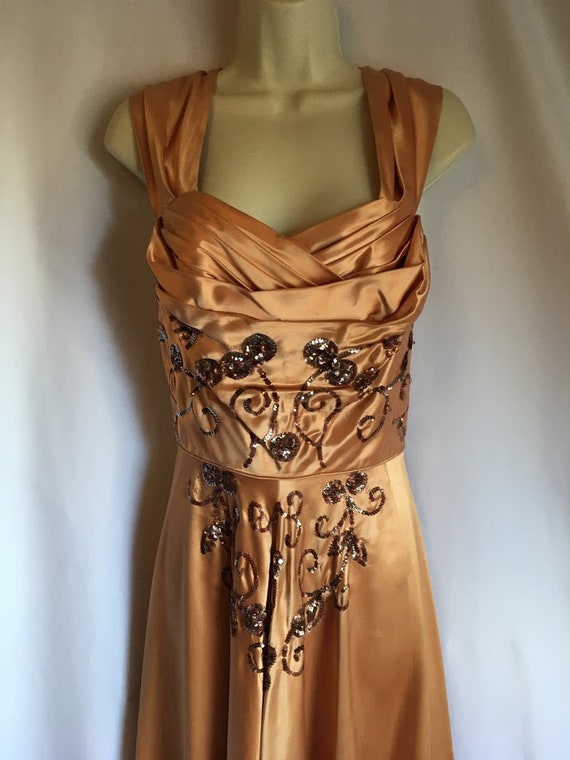 Vintage 1940s dress couture evening gold satin / … - image 1