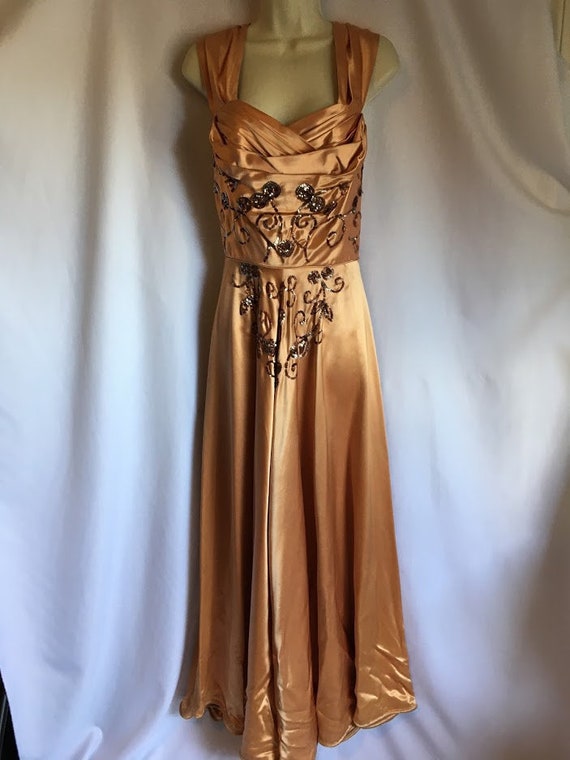 Vintage 1940s dress couture evening gold satin / … - image 2