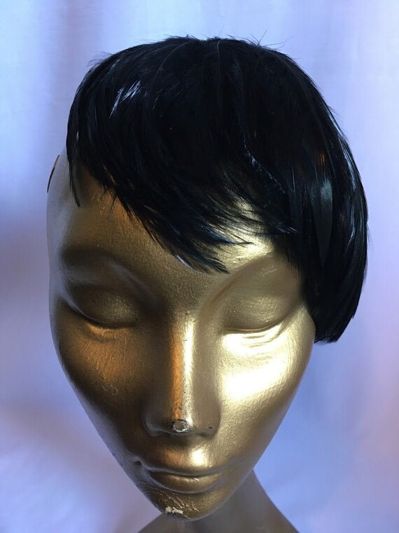 Vintage 1940s 1950s Cocktail Hat black feather fas