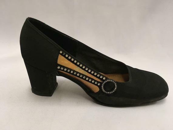 Vintage 1960s Black evening Shoes Size 6.5 Diamant