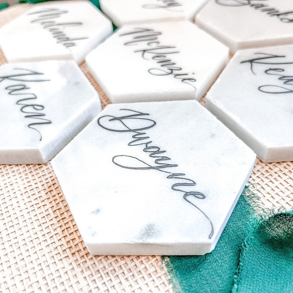 White Marble Hexagon Place Cards